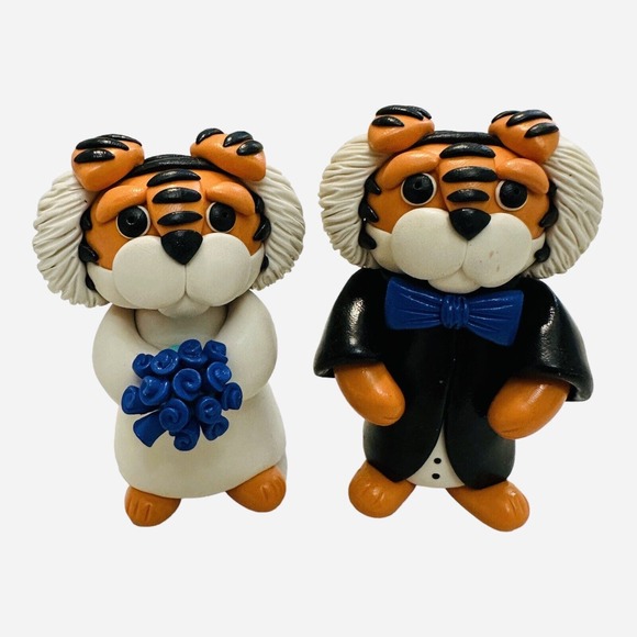 Handmade Tiger College Mascot Anthropomorphic Bride Groom Orange Blue White